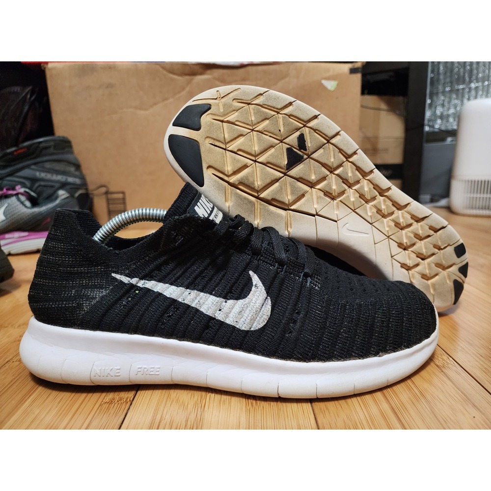 Nike Free RN Flyknit Running Shoes Womens 8 Black Cushioned Sneakers 831070-001
